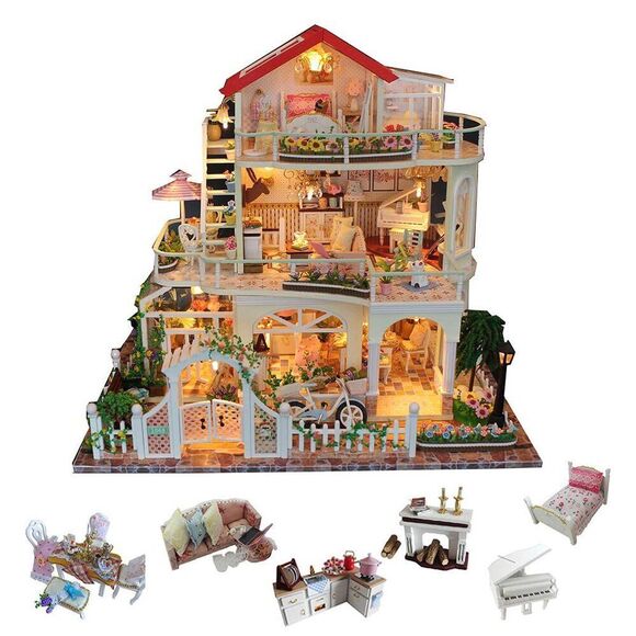 Flever Dollhouse Miniature Diy House Kit Creative Room With Furniture For Roman